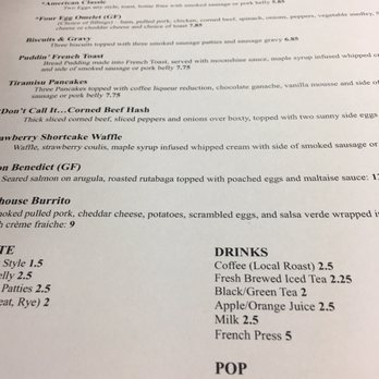 Scratch - The menu. If we went back, I'd try the bread pudding French toast. But I'm not sure there will be a second time. - Breakfast & Brunch Near Me - Independence, Ohio