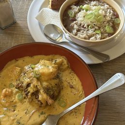 Risotto cake with shrimp and red beans and rice and their special cornbread. Delicious! Risotto cake with shrimp and red beans and rice and their special cornbread. Delicious!