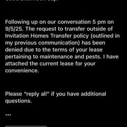 Email exchange with Invitation Homes