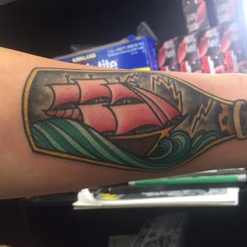 1 Point Tattoo - Unique ship in a bottle design - Tattoo Near Me - Kailua, Hawaii