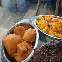 Beef ribs, Yams, Baked Mac and cheese Beef ribs, Yams, Baked Mac and cheese