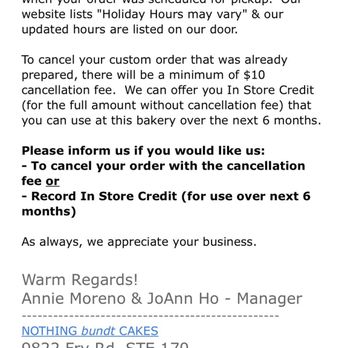 Nothing Bundt Cakes - Owner email received. - Bakeries Near Me - Cypress, Texas Nothing Bundt Cakes - Owner email received. - Bakeries Near Me - Cypress, Texas