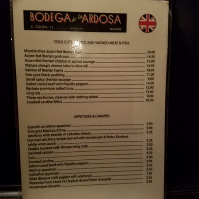 Menu photo 4 Bodega de la Ardosa Madrid, M
