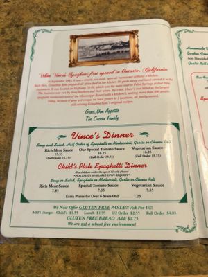 Menu photo 2 Vince's Spaghetti Route 66 Rancho Cucamonga, CA