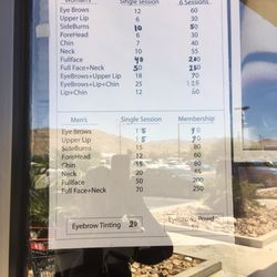 Beauty Touch Threading - Prices menu