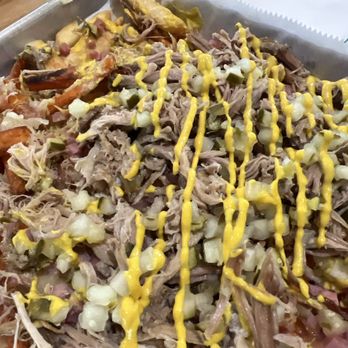 Palavana Cubano - Cuban fries! Pulled pork, ham, diced pickles, cheese, mustard - Cuban Near Me - Indianapolis, Indiana Palavana Cubano - Cuban fries! Pulled pork, ham, diced pickles, cheese, mustard - Cuban Near Me - Indianapolis, Indiana