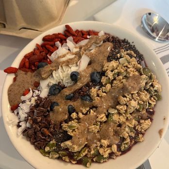 Healthy Being Cafe & Juicery - Sunshine Superfood Acai Bowl add almond butter, a must! - Juice Bars & Smoothies Near Me - Jackson, Wyoming Healthy Being Cafe & Juicery - Sunshine Superfood Acai Bowl add almond butter, a must! - Juice Bars & Smoothies Near Me - Jackson, Wyoming