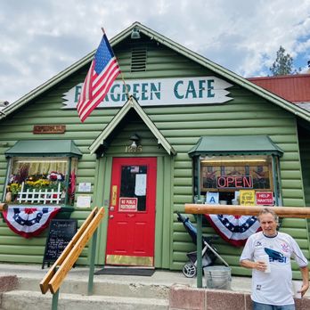 Evergreen Cafe - a man standing in front of the building - American Near Me - Wrightwood, California Evergreen Cafe - a man standing in front of the building - American Near Me - Wrightwood, California