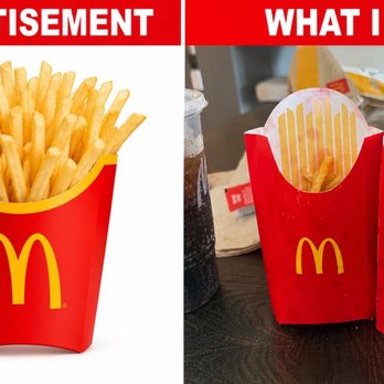 McDonald's - Compare McDonald's own advertising with what I got. Their large fries are pictured packed to the top and overflowing above the carton. - Fast Food Near Me - San Ramon, California McDonald's - Compare McDonald's own advertising with what I got. Their large fries are pictured packed to the top and overflowing above the carton. - Fast Food Near Me - San Ramon, California