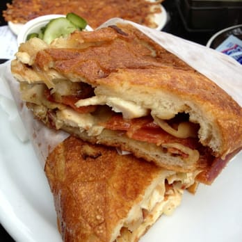 Joan's on Third - PRESSED CHICKEN, BACON & BRIE with caramelized onions on French baguette - Breakfast & Brunch Near Me - Los Angeles, California