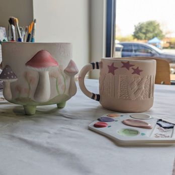 Color Me Mine - A mushroom pot I painted and a Taylor Swift inspired sweater mug my bff painted :) - Paint-Your-Own Pottery Near Me - Covina, California