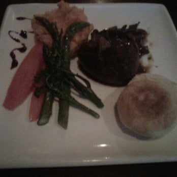Salmon n' Bannock - bison tenderloin with seasonal veg, carrot parsnip puree and bannock...yummy... - Canadian (New) Near Me - Vancouver, British Columbia