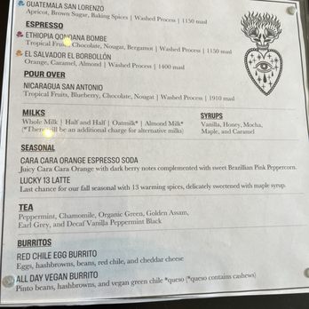 Slow Burn Coffee - Menu from March 2024 - Coffee Roasteries Near Me - Albuquerque, New Mexico