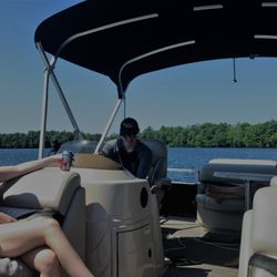 Runamuk Rides - Pontoon on Sand Lake near Stone Lake, WI. All pontoons come with sunshade, swim platform, ladder, and most amenities you could want.
