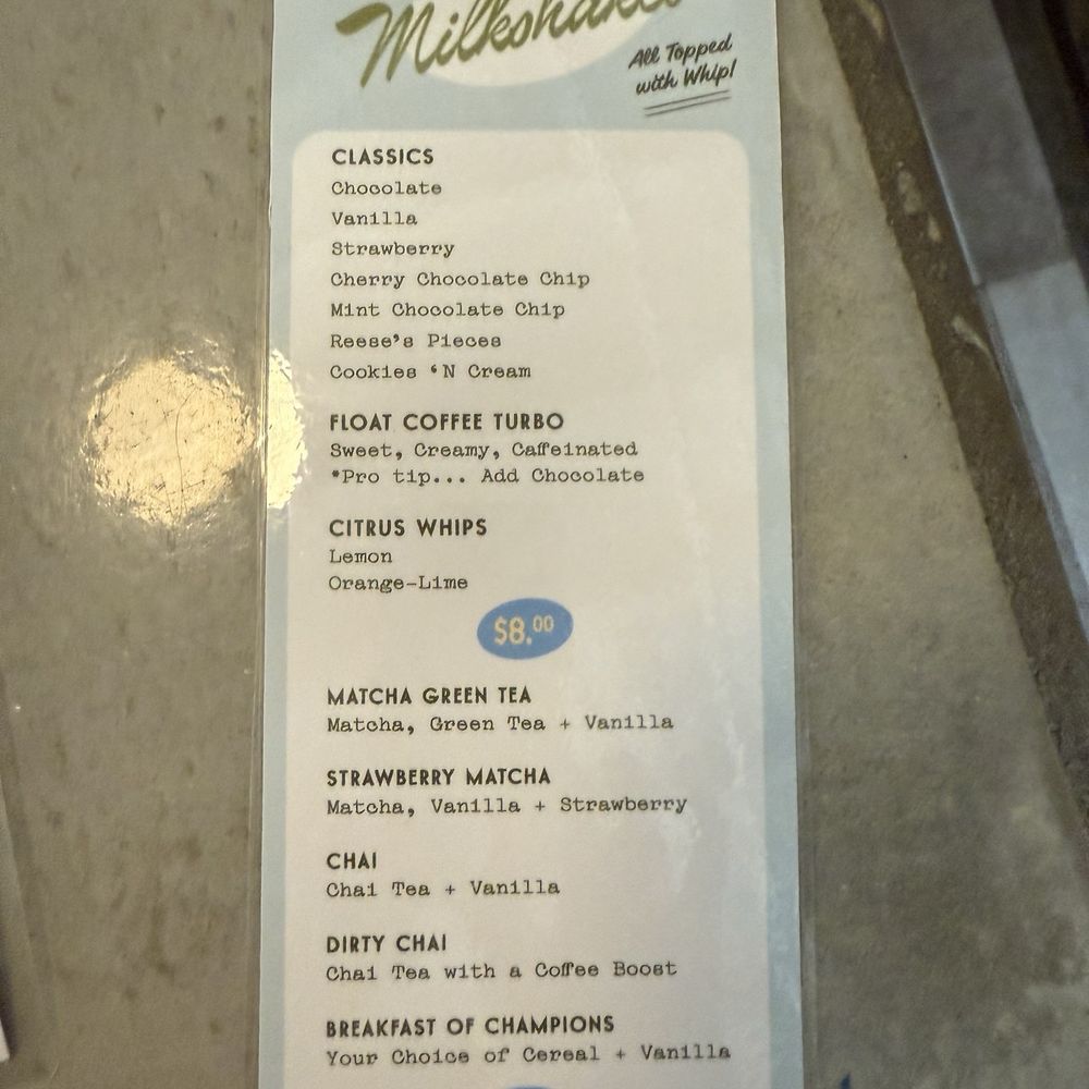 Milkshake menu 8/24/25 Milkshake menu 8/24/25