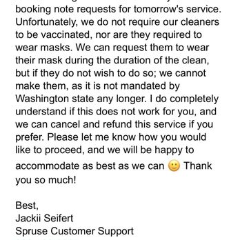 Spruse Cleaning - Email from customer support - Home Cleaning Near Me Spruse Cleaning - Email from customer support - Home Cleaning Near Me