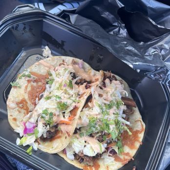 Smoke & Fire Social Eatery - Brisket tacos - comes as x3 but ate one prior to taken a photo - Barbeque Near Me - Riverside, California