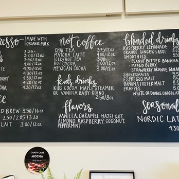 Cafe Wren - Drink menu as of 11/27/2021 - A black chalkboard menu displays coffee, not coffee, flavored drinks, and seasonal options at a café, with prices and descriptions. - Coffee & Tea Near Me - Luck, Wisconsin