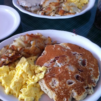 Little Gus Cafe - Two eggs & two pancakes (1 pecan, 1 ginger) - Breakfast & Brunch Near Me - Plano, Texas