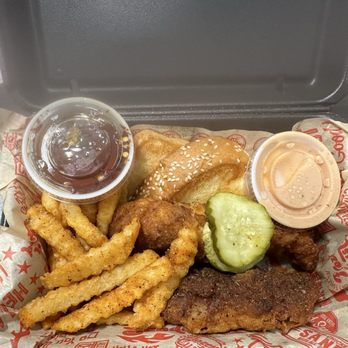 Chronic Fries - Chicken tender basket with reasons fries, dipping sauce and hot honey - Chicken Shop Near Me - College Station, Texas Chronic Fries - Chicken tender basket with reasons fries, dipping sauce and hot honey - Chicken Shop Near Me - College Station, Texas