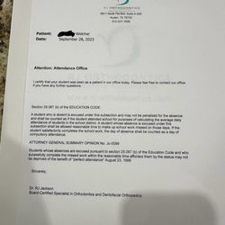 RJ Orthodontics - Orthodontist in Austin, TX - Here is an attendance note for one of many appointments my child had here. Note the address and name.