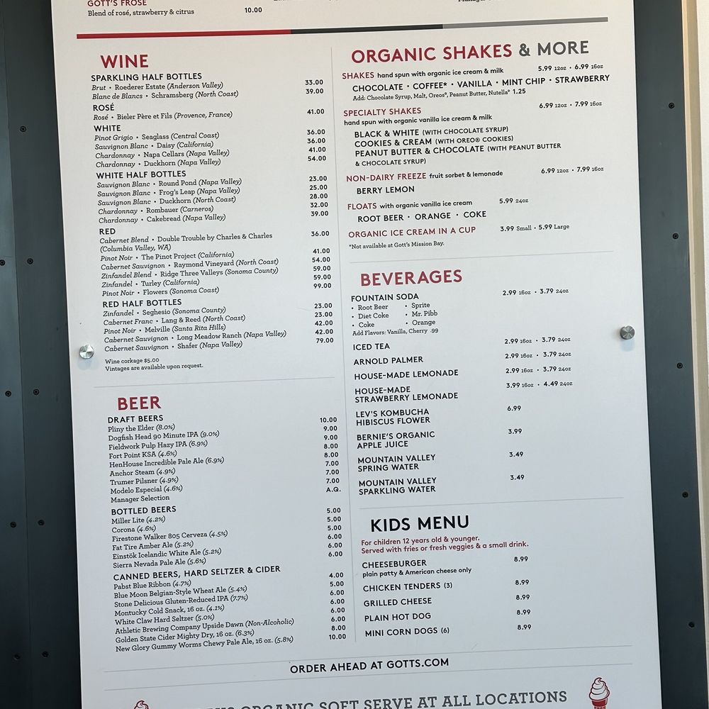 Gott's St. Helena - Drink menu (8/2023) - Burgers Near Me - Saint Helena, California Gott's St. Helena - Drink menu (8/2023) - Burgers Near Me - Saint Helena, California