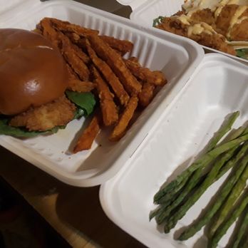 The Profile Tavern - fish sandwich and asparagus - Pizza Near Me - Freetown, Massachusetts