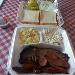 Two meat dinner: brisket and sausage Two meat dinner: brisket and sausage