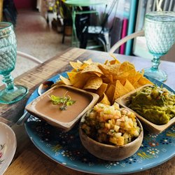 Tacos & Flowers - Chips & Pico w/ Refried Beans & Guacamole (vegan)