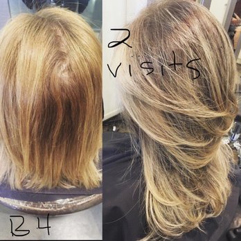 Exquisite Artistry by Mikki - First meeting as a color correct on left. Photo on right is two visits later -6 months - Hair Stylists Near Me
