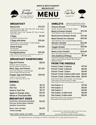 Menu photo 6 Maple Restaurant Ambridge, PA