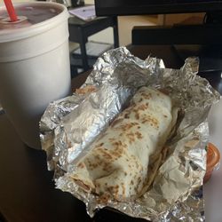 Taqueria Chabelita - Breakfast burrito with Jamaica agua frescas