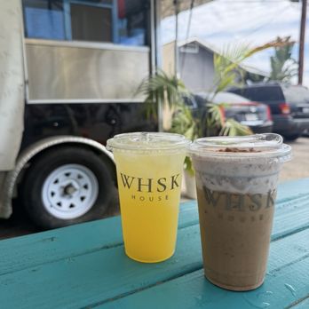 Whsk House - Peach Refresher and Teddy Graham Spanish Latte w/ strawberry cold foam - Coffee & Tea Near Me - Norwalk, California Whsk House - Peach Refresher and Teddy Graham Spanish Latte w/ strawberry cold foam - Coffee & Tea Near Me - Norwalk, California