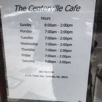 Centerville Cafe - Hours - Breakfast & Brunch Near Me - Centralia, Washington