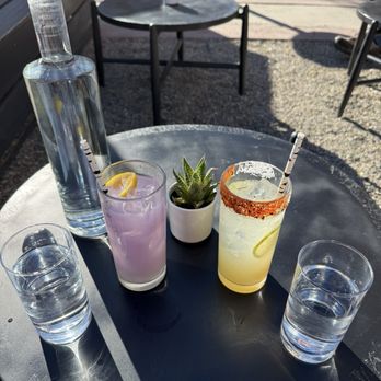 Rolling Still Distillery and Lounge - Spirit-free Violet Fog and Gunsmoke Margs - Distilleries Near Me - Taos, New Mexico