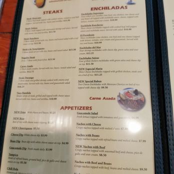 Mi Monterrey - Menu - The menu lists various food options including steaks, enchiladas, and appetizers, with prices and descriptions, from Mi Monterrey in Morehead, KY. - Mexican Near Me - Morehead, Kentucky