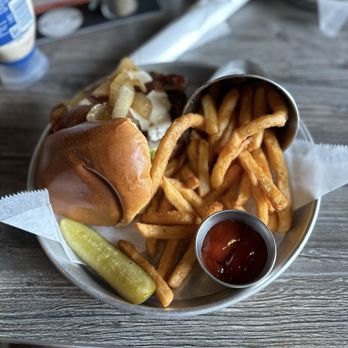 Public House 28 - Black & Bleu Cheese Burger w/ French fries - Wine Bars Near Me - Atlanta, Georgia Public House 28 - Black & Bleu Cheese Burger w/ French fries - Wine Bars Near Me - Atlanta, Georgia