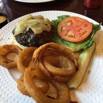 Olive On Main - Stuffed burger with onion rings - rings too greasy - Mediterranean Near Me - Laurel, Maryland Olive On Main - Stuffed burger with onion rings - rings too greasy - Mediterranean Near Me - Laurel, Maryland