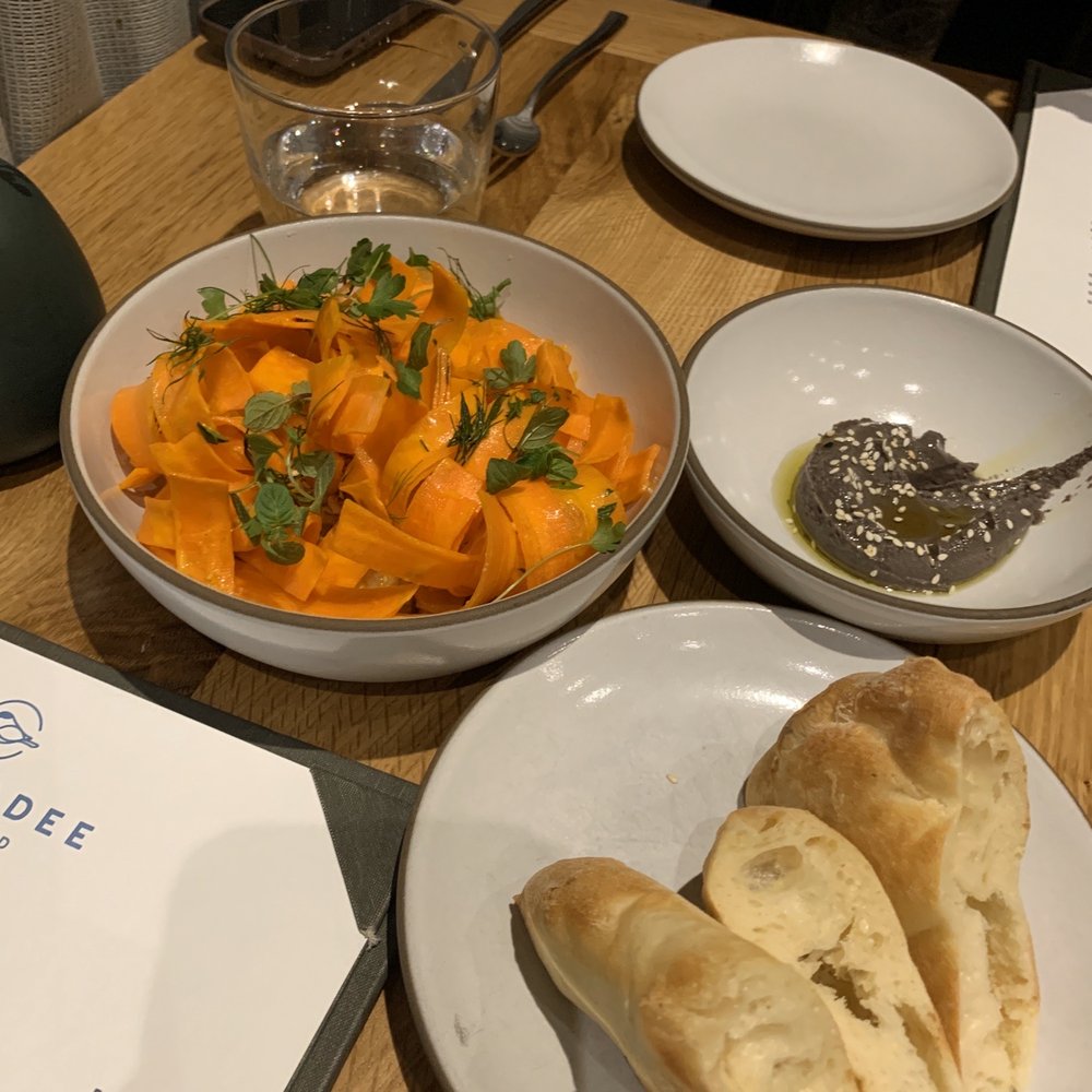 Chickadee - carrot salad + black bean hummus - New American Near Me - Boston, Massachusetts Chickadee - carrot salad + black bean hummus - New American Near Me - Boston, Massachusetts