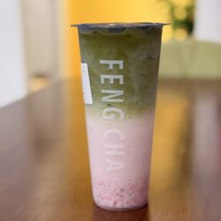 Feng Cha - Matcha Latte less ice add strawberries  $5.95
