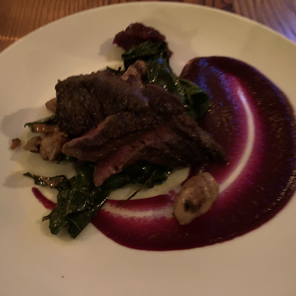 Forage - Steak, greens, beet purée - Wine Bars Near Me - Cambridge, Massachusetts Forage - Steak, greens, beet purée - Wine Bars Near Me - Cambridge, Massachusetts