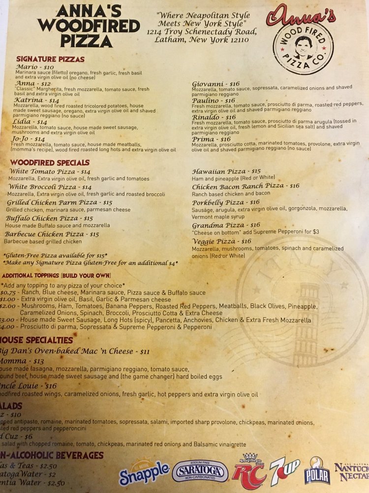 Anna's Wood Fired Pizza Co. menu Yelp