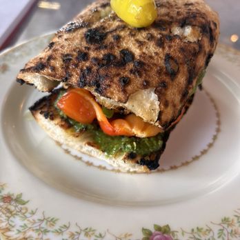 Mangiafoglie - Verdure sandwich ( eggplant, artichoke, bell pepper, arugula, pesto and lemon ) - Pizza Near Me - Long Beach, California Mangiafoglie - Verdure sandwich ( eggplant, artichoke, bell pepper, arugula, pesto and lemon ) - Pizza Near Me - Long Beach, California