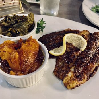 Southern Kitchen - Blackened catfish, collard greens and candied yams - Southern Near Me - Richmond, Virginia