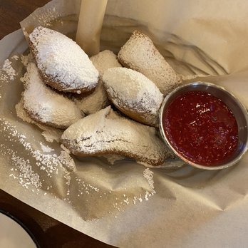 The Wild Chive - Beignets with raspberry dipping sauce - Vegan Near Me - Long Beach, California