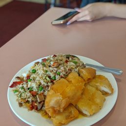Fried rice + lemon chicken Fried rice + lemon chicken