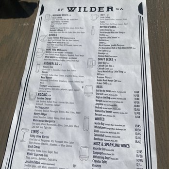 Wilder - Drink menu as of 1/30 - New American Near Me - San Francisco, California