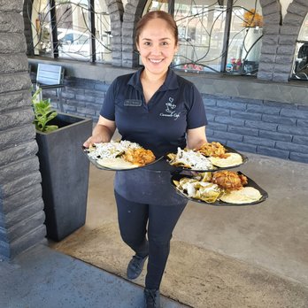 Caramelo Cafe - Rosario with her warm smile and 3 delicious plates of chilaquilles! - Breakfast & Brunch Near Me - La Puente, California Caramelo Cafe - Rosario with her warm smile and 3 delicious plates of chilaquilles! - Breakfast & Brunch Near Me - La Puente, California
