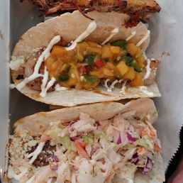 Local shrimp (mango habanero), carnitas, and birria tacos Local shrimp (mango habanero), carnitas, and birria tacos