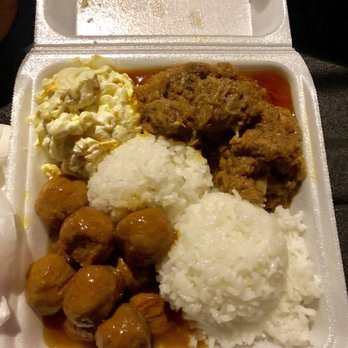 Miki's - Teri meatballs and pork adobo mix plate - Hawaiian Near Me - Pearl City, Hawaii